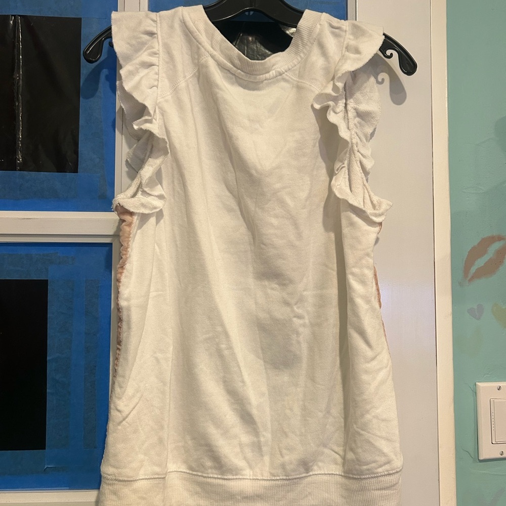 David Lerner Cream Ruffled Sleeveless Muscle Tee